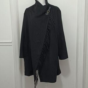 Lauren Ralph Lauren Womens Large Oversized Wool Cape Coat Fringe Pockets